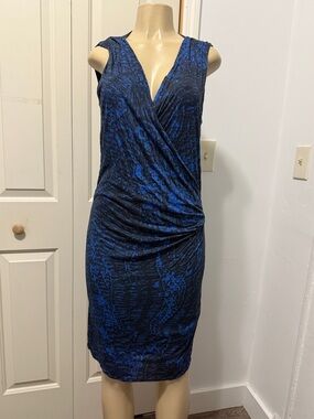 NEW WITH TAG Helmut Lang Blue and Black Sleeveless Wrap-Style Midi Dress